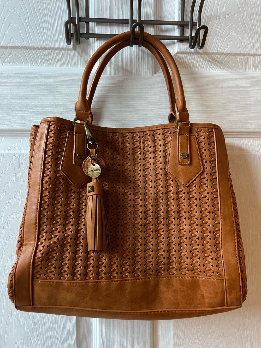 Steve Madden Cognac Perforated Tassel Tote